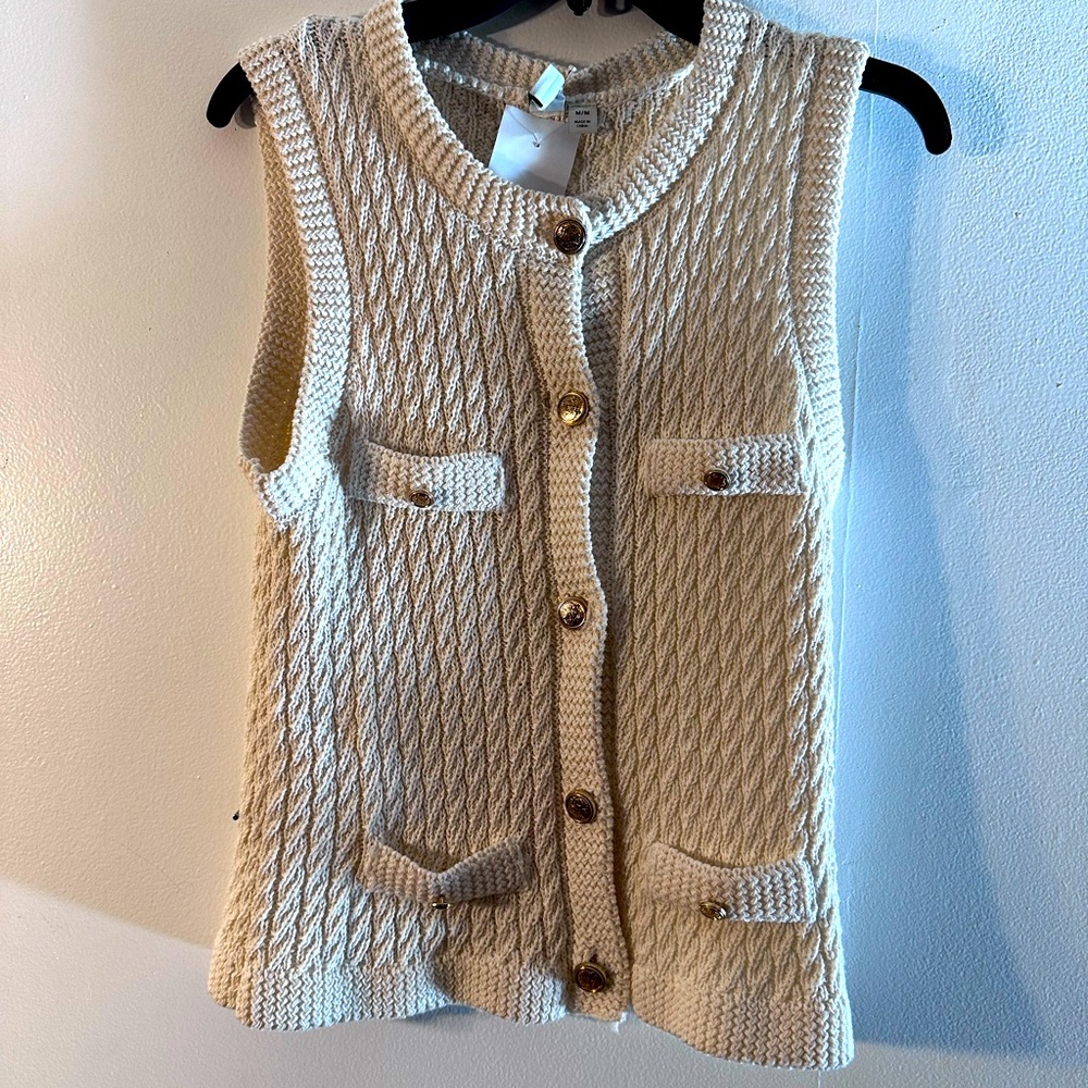 Women's Cream Sweater Vest size medium with gold buttons
